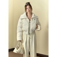 Áo khoác cotton ngắn cổ áo cho nữ, thiết kế thời trang, áo khoác sữa 2024, áo khoác bánh mì hình viên đường, áo len mùa thu đông SFCN