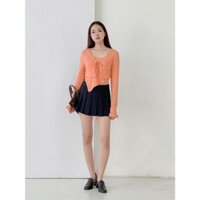 Áo khoác crop thun  GAGO Brand tay dài nhún bèo tay cột dây cổ thời trang màu cam GA4162