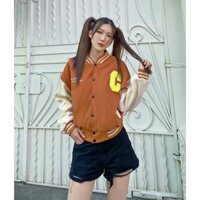 Áo Khoác Croptop, Áo Khoác Da Lộn 2 Lớp Cao Cấp Thêu Họa Tiết Nổi Siêu Hot - Nâu - IntM