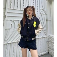 Áo Khoác Croptop, Áo Khoác Da Lộn 2 Lớp Cao Cấp Thêu Họa Tiết Nổi Siêu Hot - Đen - IntM