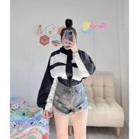 ÁO KHOÁC CROPTOP LỬNG PHỐI TAY PHỒNG , NGANG TRƯỚC NGỰC KHÓA KÉO PHỐI TÔNG SIÊU XINH CHẤT NỈ MỀM MỊN THOÁNG MÁT. linh mi