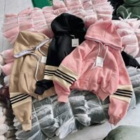 Áo Khoác Croptop Nỉ Nữ Phối Khóa Kéo Thiết Kế Tay 3 Sọc Ngang Có Nón Chống Nắng Tiện Lợi HTM FASHION