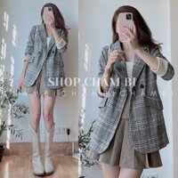 Áo khoác dạ A.264, Áo khoác blazer dạ kẻ 2 lớp tay gập pha be - HÀNG MỚI VỀ