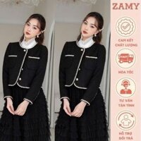 Áo khoác dạ, áo dạ Tweed nữ dáng ngắn phối viền trắng túi ngực, khuy đồng kiểu dáng dễ mặc, dễ phối đồ