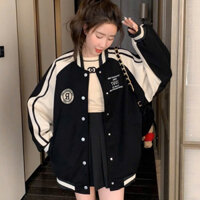 Áo khoác Dạ - Bomber nam nữ logo tròn R 1997 phối đen trắng sọc tay phong cách hàn quốc ulzzang freesize form rộng 60kg