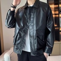 Áo khoác da cổ, áo khoác dáng rộng thông thường, hàng đầu thương hiệu hợp thời trang