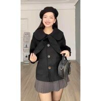 Áo khoác dạ cổ bèo tiểu thư tặng dây thắt nơ cao cấp - A3698