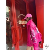 Áo Khoác Da cỡ lớn Áo khoác da Jacket da Hàn Áo khoác da PU màu đỏ hồng phong cách mô tô đường phố in họa tiết hoạt hình áo khoác Jacket Áo khoác da mẫu mới mùa thu đông cho nữ