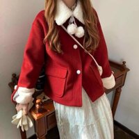 ÁO KHOÁC DẠ CỔ LÔNG ĐỎ