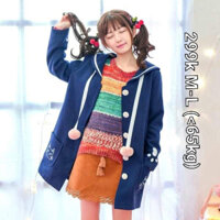 Áo khoác dạ cổ thủy thủ phối túi mèo