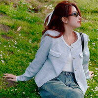 Áo khoác dạ cổ tròn dáng ngắn màu xanh LILA TWEED thời trang tiểu thư cao cấp sang chảnh - Simple Twist