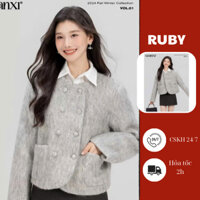 Áo khoác dạ cổ tròn Ruby phong cách Hàn Quốc, áo dạ tweed khoác ngoài phối cúc màu xám