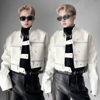 Áo khoác da croptop màu trắng KELSHOP