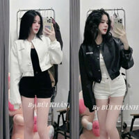 Áo Khoác Da Croptop MiuMiu Dài Tay Bo Gấu Dáng Basic Phong Cách Hàn Quốc