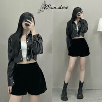 Áo khoác da croptop nữ dài tay RSun, Áo khoác da cúc bấm 204
