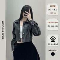 Áo khoác da croptop tay dài Bigsize Nabi, Áo da có cúc bấm 204 Nabi
