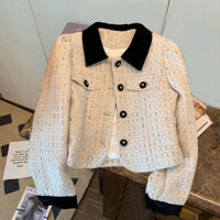 Áo khoác dạ dáng ngắn croptop phối cổ nhung thanh lịch