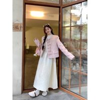 Áo Khoác Dạ Dáng Ngắn Khí Chất Áo Dài Tay Rộng Rãi Thiết Kế Hai Hàng Cúc Phong Cách Mẫu Mới Thu Đông Cho Nữ