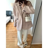 Áo Khoác Dạ Dáng Ngắn Màu Hồng Áo Khoác Len Mẫu Mới Mùa Thu Đông Cho Nữ Dáng Người Nhỏ Nhắn Cao Cấp Khí Chất Dày Dặn