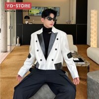 Áo Khoác Da Dáng Ngắn Phối Màu Tương Phản Thời Trang Xuân Thu Cao Cấp Cho Nam