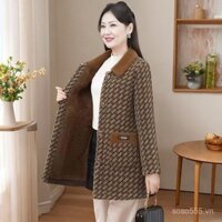 Áo khoác dạ dày lót nhung lông chồn cao cấp cho nữ áo khoác dạ thời trang trẻ trung mẫu mới mùa đông mẫu dài vừa cho mẹ
