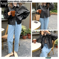 Áo khoác da đen croptop thời trang unisex chất liệu da PU cao cấp phong cách trẻ trung năng động cá tính - TOOP