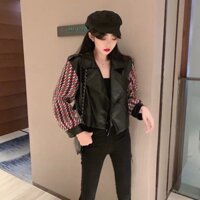 Áo khoác da đen phối tay sọc đỏ trắng đen siêu độc lạ (kèm ảnh thật)