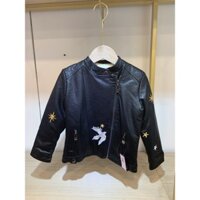 áo khoác da đen thêu chim lót lông