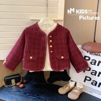 Áo khoác dạ đỏ đô hàng QCCC bé gái