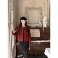 Áo Khoác Dạ Đỏ Phối Cúc Vàng Bigsize (58-90kg) Linhh Nguyen Bigsize