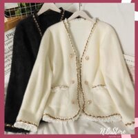 Áo Khoác Dạ Ép Lông Thỏ Viền Tua Rua