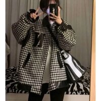 Áo khoác dạ form rộng dáng dài, áo dạ phối da thêu logo chữ N kiểu dáng sang trọng thanh lịch