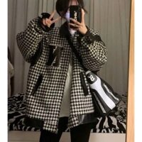 Áo khoác dạ form rộng dáng dài, áo dạ phối da thêu logo chữ N kiểu dáng sang trọng thanh lịch