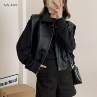 Áo khoác da gile cổ đức KAMAKA hai túi chéo - A392