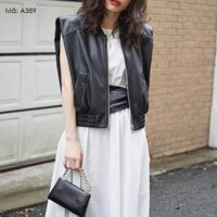 Áo khoác da gile cổ đứng KAMAKA hai túi chéo - A389