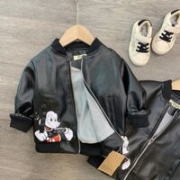 ÁO KHOÁC DA IN HÌNH MICKEY CHO BÉ