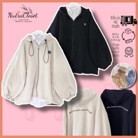 Áo khoác dạ kaki thêu có nón 2 lớp unisex ulzzang nam nữ - Kem,&lt;65kg