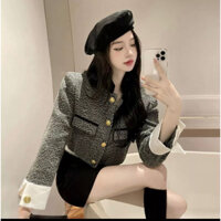 áo khoác dạ kẻ Croptop