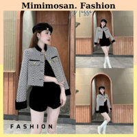 Áo Khoác Dạ Kẻ Đen Cho Nữ