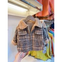 áo khoác dạ kẻ lót lông-ảnh thật bao chất