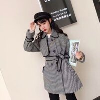 Áo khoác dạ kẻ viền kèm đai