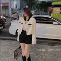 Áo khoác dạ kim tuyến phối cổ tàu 2 lớp viền mí áo dạ nữ dài tay - Hàng mới về