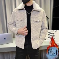 Áo khoác da lì lót lông, cổ lông tháo rời, thanh lịch trẻ trung (Bao gồm ảnh thật shop chụp)