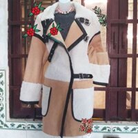 Áo khoác da lộn dáng dài phối da thật (freesize)