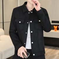 Áo khoác da lộn nam cổ bẻ phối túi 2 lớp pahito