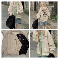 Aó Khoác Da Lộn Nam Nữ Họa Tiết Chữ FM Mặt Sau Áo In Hình O Vuông Phong Cách Thời TRang Hàn Quốc TP