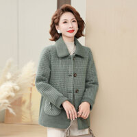 Áo khoác dạ lông cho mẹ cho bà nữ trung niên lót lông