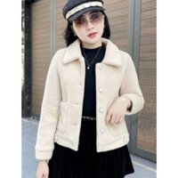 Áo khoác dạ lông cừu dáng ngắn dày dặn phối cúc ngọc phong cách mới thời trang thu đông 2023