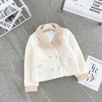 Áo khoác dạ lông thỏ, dáng ngắn cổ vest, túi 2 bên hàng QCCC. Áo khoác nữ douyin sang chảnh