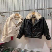 áo khoác da lông,lót lông cổ có thể tháo rời